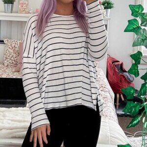 Aerie Real Soft White & Black Striped Comfy Casual Top